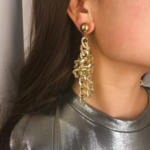 Abayabay European Drop Stud Earring Women Earrings Girls Yellow Gold Color Lovers Punk Big Chain Jewelry Kolczyki Pendientes