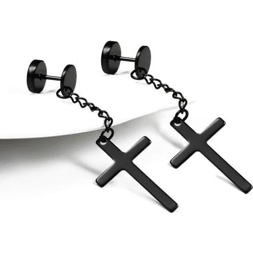 1 Pair Punk Gothic Stainless Steel Stud Earring Cross Round Ear Taper Dumbbell Fashion Women Men Rock Jewely Fashion