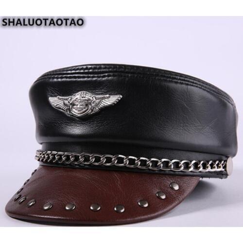 SHALUOTAOTAO Quality Genuine Leather Hat For Mens Womens Winter Fashion Cowhide Flat Cap Elegant Brands Military Hats Snapback