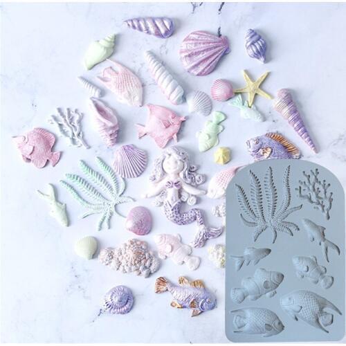 Marine series fish group silicone mold DIY fondant cake mold soft candy dry Pez mold baking utensils
