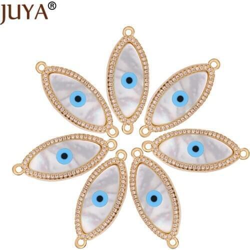 JUYA Evil Eye Connectors CZ Charms Abalone Sheel Connector for Jewelry Making DIY Bracelet Necklace Hand Made Accessories