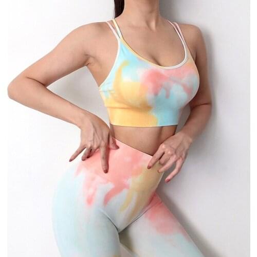 Sport Women Gym Bra Cross Back Fitness Yoga Top Padded Female Running Underwear Tie-dye Workout Sportswear