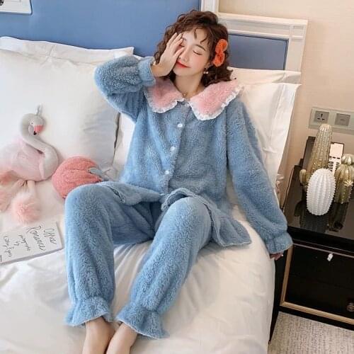 Outdoor Warm Pyamas Womens Pajamas Thick Family Christmas Clothes Coral Fleece Lounge Sets Homewear Flannel Sleepwear Nightwear