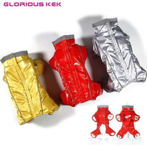 GLORIOUS KEK Dog Clothes Winter Waterproof Dog Overalls for Chihuahua Yorkie Reflective Thicken Warm Girl/Boy Dog Puffy Coat Red