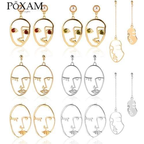 Vintage Abstract Creative Human Face Drop Earrings 2019 For Women Fashion Geometric Pearl Crystal Female Wedding Party Jewelry