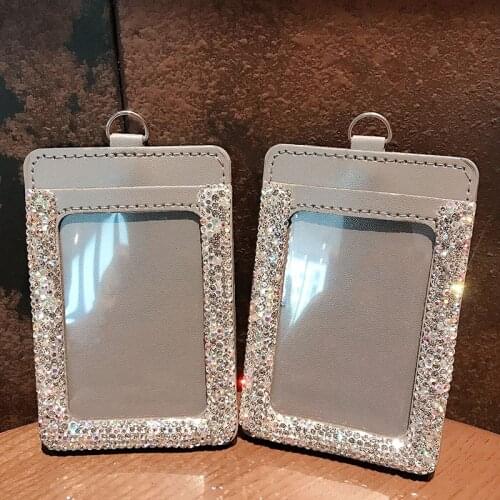 PU leather work card cover mens and womens universal protective cover with tether diamond ID card clip badge office supplies