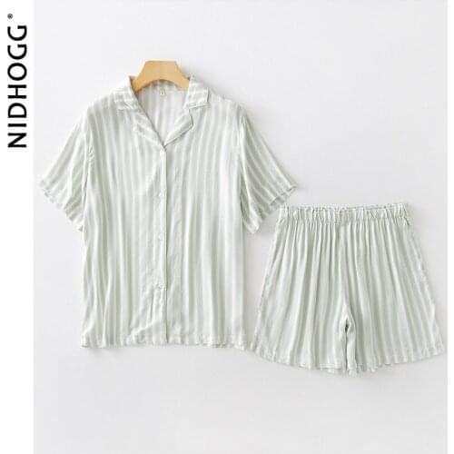Women Satin Pajamas Short-sleeved Shorts Loungewear Viscose Print Lapel Sexy Nightwear 2 Piece Summer Sleepwear Home Clothes