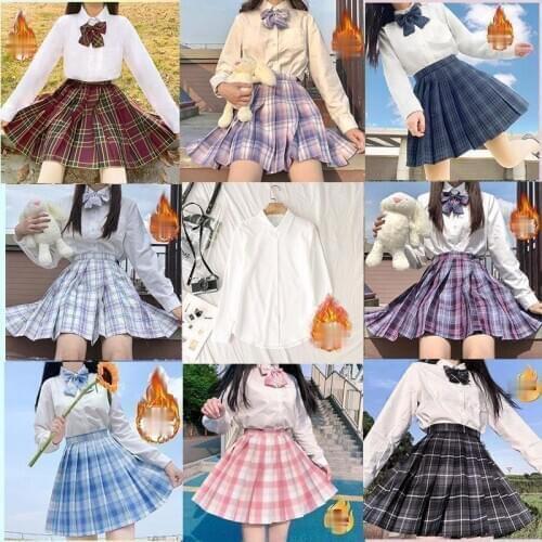 2021 Girl Uniform Pleated Skirts Japanese School Uniform High Waist A-Line Plaid Skirt Sexy JK Uniforms for Woman Full Set Y278