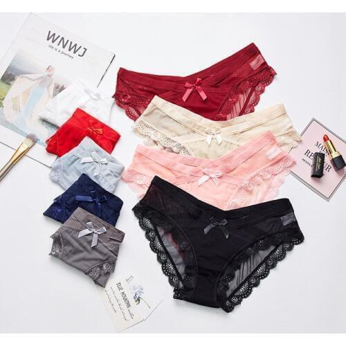 Women Transparent Mesh Briefs Sexy Cotton Panties Ladies Breathable Underwear Girls Low-Rise Floral Panty 3 Pcs/set Dropshipping