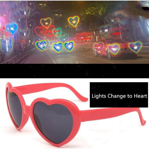 2021 Love Heart Shape Sunglasses Women PC Frame Light Change Love Heart Lens Colorful Sun Glasses Female Red Pink Shades Magic