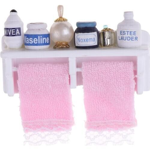 1/12 Dollhouse Miniature Wooden Tower Shelf Bathroom Supplies Set Rooms Furniture Accessories