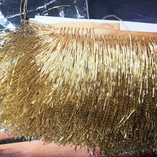 1 Yard 15cm Gold Beads Fringe Trim Ribbon Sewing Tube Tassel Fringe Trimming Latin Dress Drama Evening Gown Garment Accessories