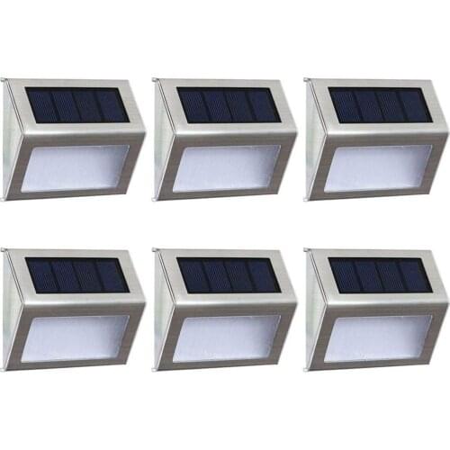2/4/6Pcs Stainless Steel LED Solar Lights Outdoor Waterproof Garden Pathway Stairs Lamp Lights 3 LED Solar Wall Lamp Stair Light
