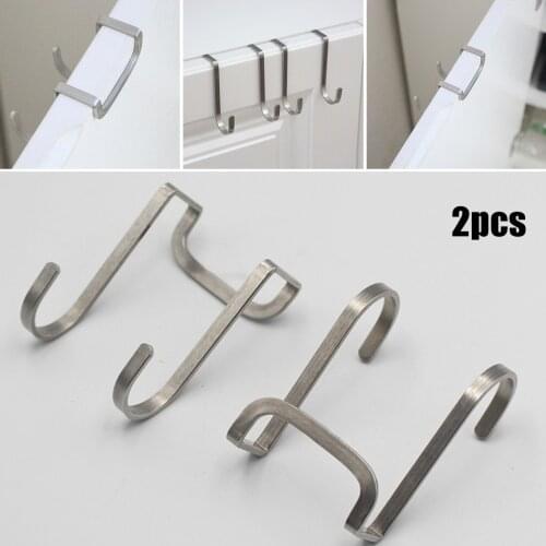 2pcs Stainless Steel Free Punching Cabinet Door Without Trace Hook S-type Door Hanger Hanger Door Back Coat Hook Double Hooks