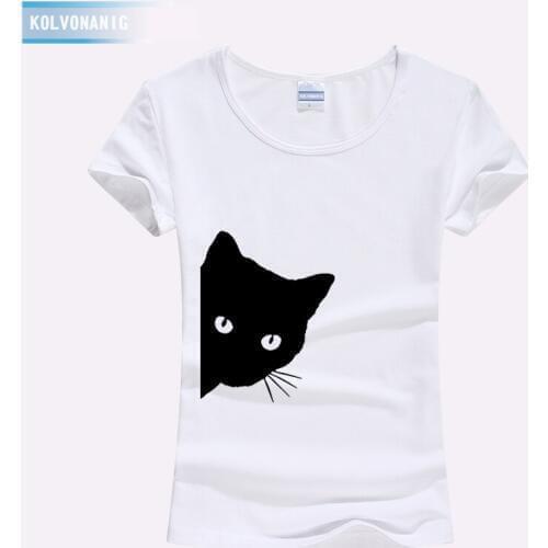KOLVONANIG 2019 Summer Cat Looking Out Side Print Women T-Shirt Cotton Slim Funny T Shirt For Lady Girl Top Tees Hipster Tshirts