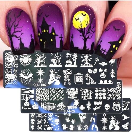2021 New Nail Template Ins Halloween Theme Skull Pumpkin Nail Stainless Steel Transfer Template Nail Mold Halloween Nail