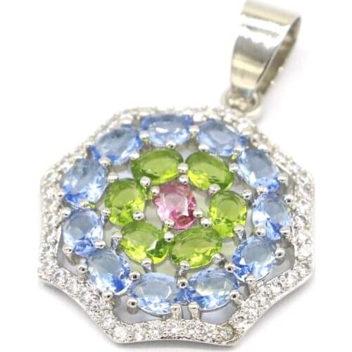 39x28mm Multi Color Big Garnet Aquamarine Peridot Tanzanite Sister Eye Catching 925 Sterling Silver Pendant