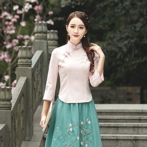 4XL Chinois Chinese Suit Camisa China Mujer Costume Cheongsam Blouse Tea Suit Traditional Chinese Clothing Women Shirt Qipao
