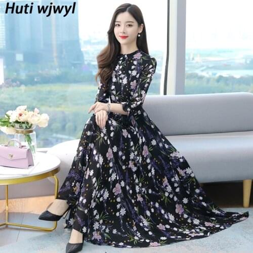 4XL Plus Size Casual Boho Beach Dress Spring Elegant Women Party Bodycon Maxi Vestidos Summer Vintage Floral Chiffon Midi Dress