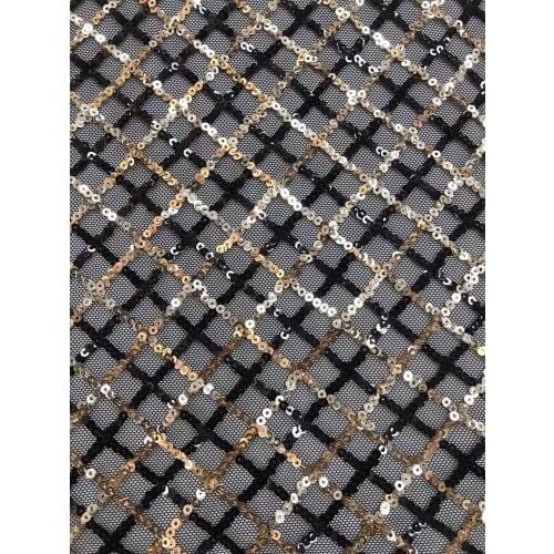 5yards/pc) elegant diagonal squares embroidered sequins French lace elastic African net lace fabric for party dress FZZ1007