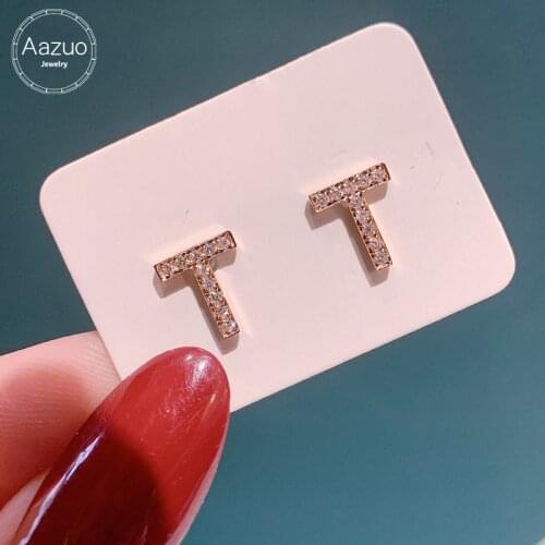 Aazuo 18K Rose Gold Real Diamonds H Si1 MINI Lovely Letter T Stud Earring Au750 For Woman Wedding Engagement Party