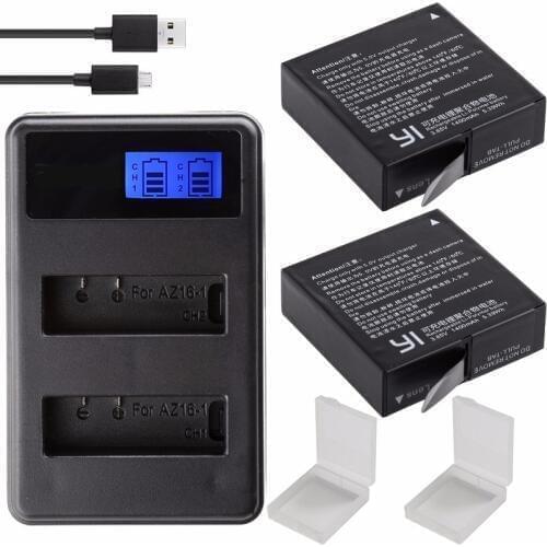 Original For Xiaomi YI 4K Battery AZ16-1 USB LCD Dual Charger Action Camera 2 4k+ Lite Accessories 1400mAh Rechargeable Battery