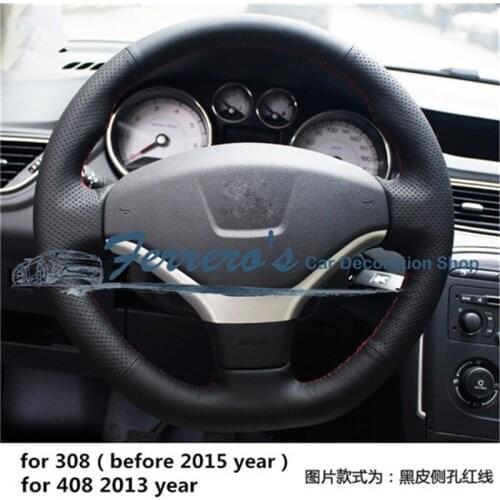 Free shipping Sew-on Microfiber leather car steering wheel cover Car accessories For Peugeot 307 / 308 2009-2014 / 408 2013 year