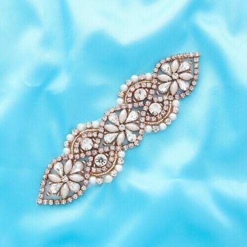 Applique Beaded Iron On Wide Wedding Dresses Crystal DIY Silver Belt Bridal Rhinestone Pearl Gold Mesh Net Wholesale S112