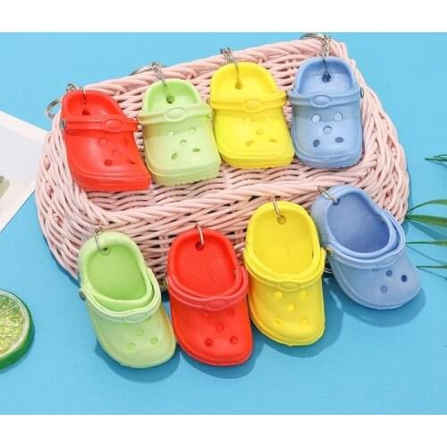 30pcs Mixed Colors 3D Mini 7.5cm EVA Beach Hole Little Shoe Keychain Bag Accessories Keyring Car Handbag Key Chain Charms