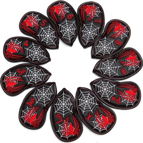 Black PU with Exquisite Spider Embroider Golf Club Iron Head Covers Golf Headcover 11PCS/Set