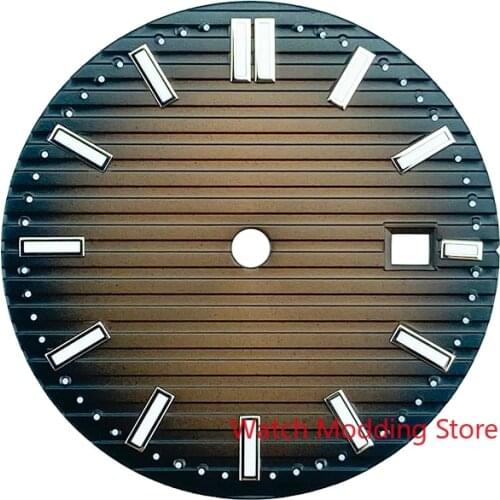 31.5mm Brown/Blue Sterile Splint Grain Watch Dial Wristwatch Plate Copper Nautilus Style Fit ETA2824 Miyota8215 Mov't Green Lume