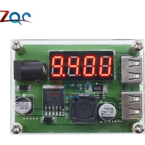 DC-DC 9V 12V 24V 36V to 5V 3A Step Down Buck Module Voltage Regulator LED Digital Display Voltmeter Dual USB with Case for Car