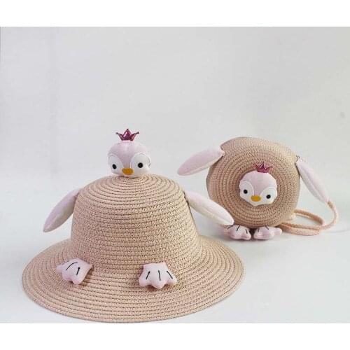 New Summer Beach Hats Bag Set For Baby Girls Wide Brim Straw Wide Hat 3-7 old years Infant Children Bags Hat Set Toddler Cap