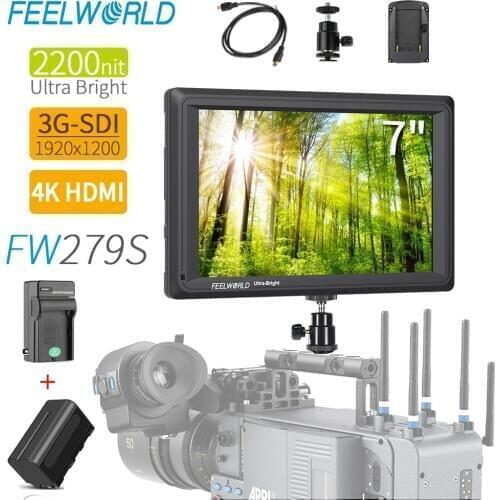 FEELWORLD FW279S 7 Inch 2200nit Daylight Viewable 3G-SDI HDMI on Camera DSLR Field Monitor 4K HDMI 1920X1200 + Battery Charger