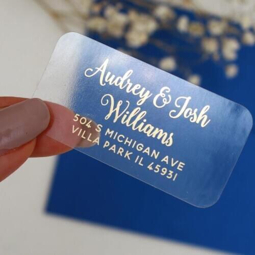 Custom Return Address Labels, Clear Foil Sticker, Gold, Rose Gold, Silver, Transparent Address Stickers, Return Mailing Stickers
