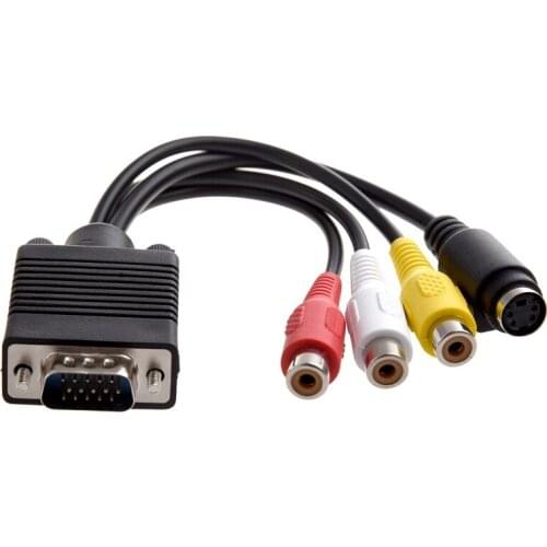 15 Pin VGA SVGA Male To S-Video 3 RCA Jack Female Composite AV Out TV-Out Converter Adapter Cable for Laptop PC Video Cards