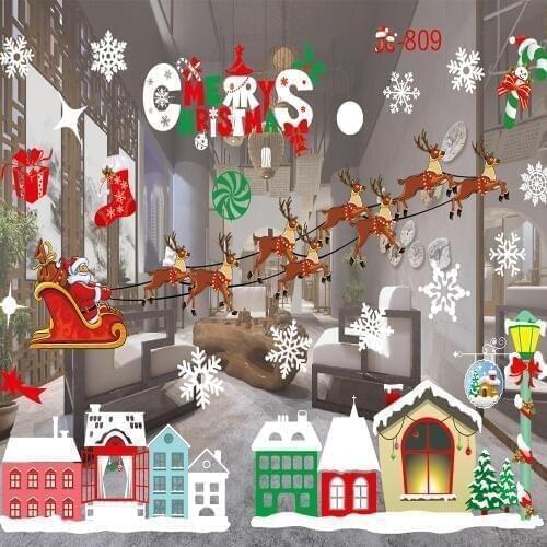 New Year Window Glass Wall Sticker for wall christmas window stickers PVC Snow Town Wall Stickers Christmas Decoration DA
