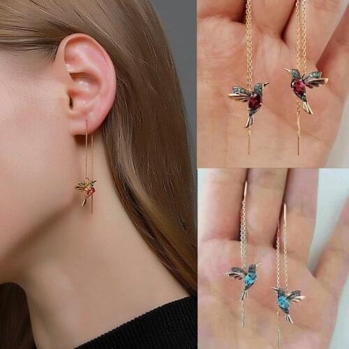 Milangirl Creative Long Drop Earrings Bird Pendant Tassel Crystal Pendant Earrings Ladies Jewelry Design for Anniversary Party