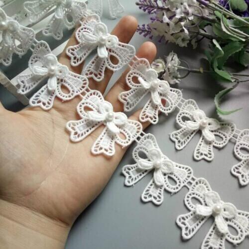1 Yard 4.5cm White Bowknot Pearl Embroidered Lace Trim Ribbon Fabric Sewing Craft Patchwork Handmade For Costume Decoration Hot