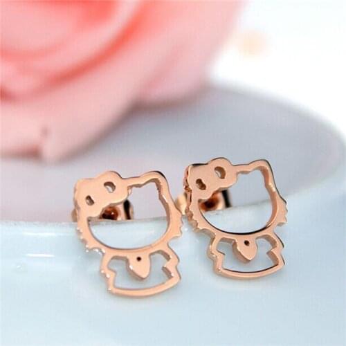 Martick Fashion Rose Gold-color Jewelry Cute Cate Stud Earrings For Women Hollow Out Jewelry Never Fade E179