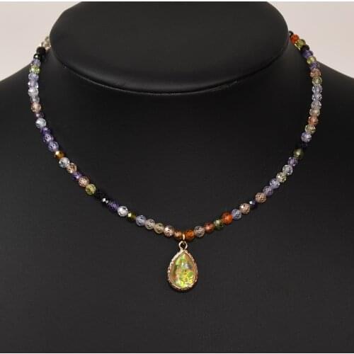 Trendy CZ Stone Pendant Necklace Colorful Round Cubic Zirconia Facet Ball Beads Bling Daily Jewelry Easy Match Necklace Women