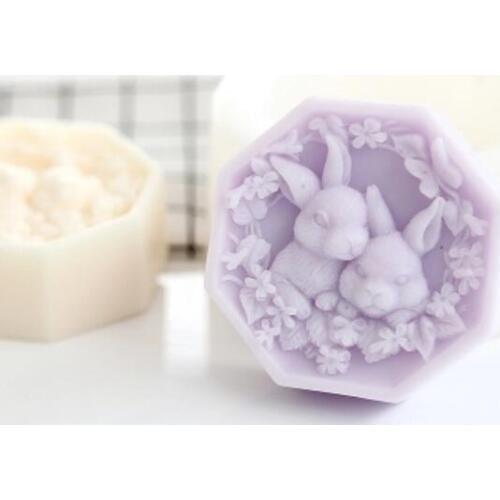 Handmade soap DIY happy cute rabbit silicone flower mold DIY soap making mould Silicone Molds clay resin aroma stone moulds
