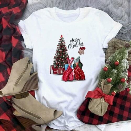 Christmas Trees Socks Gift Women Designed Girls Tee T-Shirt Lady T-shirts Top T Shirt Ladies Graphic Female Tee TShirts