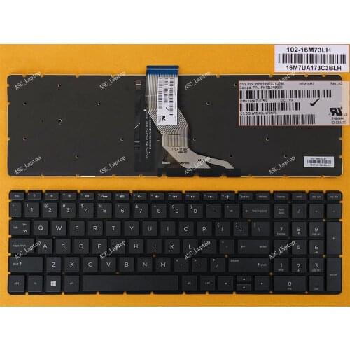 New US English Keyboard For HP 17-ak060ur 17-ak063ur 17-ak064ur 17-ak066ur 17-ak067ur Laptop Backlit, Black without Frame