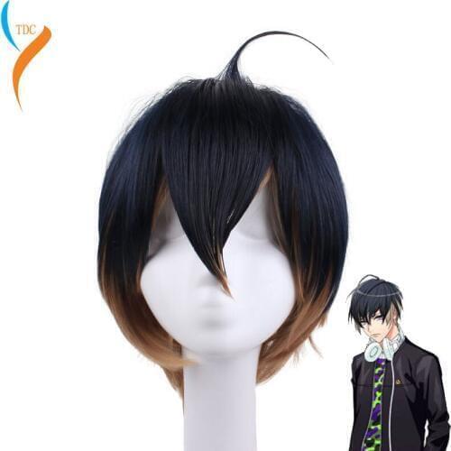 New A3 Music Game Usui Masumi Cosplay Wigs Halloween,Party,Stage,Play,Carnival Short Hair Black With Yellow 14-30Y High quality