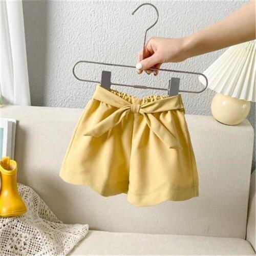 Girls' Shorts With Bow Solid Color Loose Korean Girl Shorts New Thin Girl Casual Pants 0-6Years Old All-match Style Elastic Wais