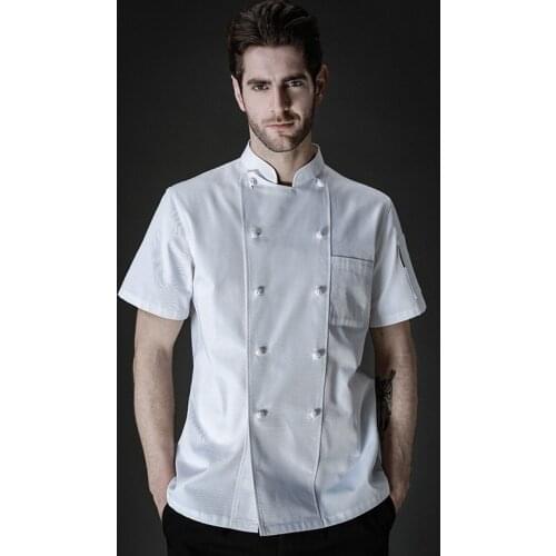 Summer chef coat double breasted chef jacket hotel restaurant bakery workwear men cook professional uniform white shirt
