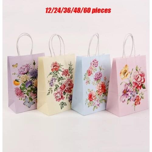Print Flowers Design Gift bags Multifuntion Christmas Paper Bag Festival gift bags with Handles Birthday Party Supplies For Kids