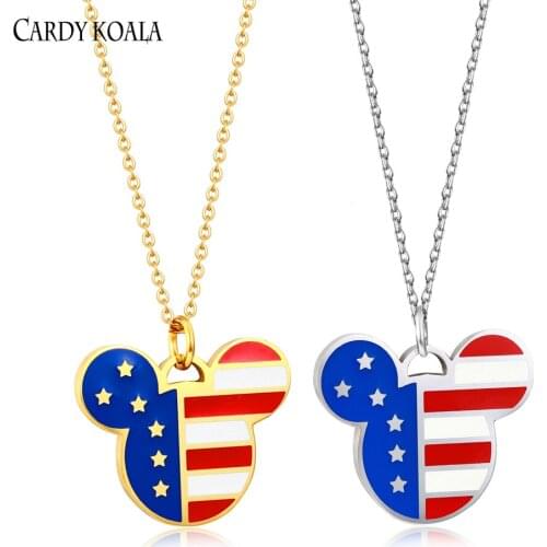 Simple and creative flag titanium steel Mickey pendant necklace men and women clavicle chain lovers with jewelry dripping stainl