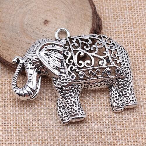 Charms for Jewelry Making Findings Handmade DIY Craft 1pcs Antique Silver Color 59x47mm Elephant Charms Pendant